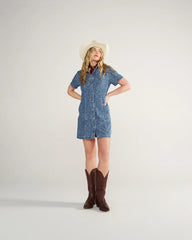 Women's Short Sleeve Mini Pearl Snap Dress