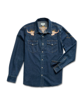 Tecovas x Cathy Hahn Menâs Embroidered Denim Pearl Snap - Size L