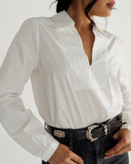Women's Long Sleeve Embroidered Cotton Popover Top